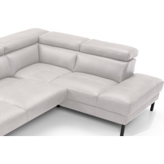 Canapé d'angle en 100% tout cuir italien de luxe 5/6 places NAYA, assise électrique qui coulisse, blanc, angle droit