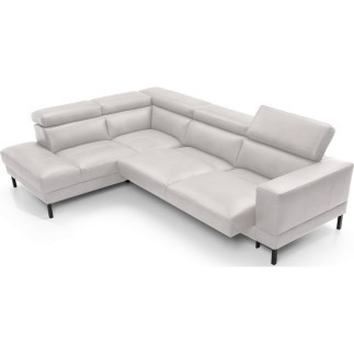 - Canapé d'angle en 100% tout cuir italien de luxe 5/6 places NAYA, assise électrique qui coulisse, blanc, angle gauche