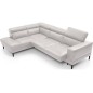 - Canapé d'angle en 100% tout cuir italien de luxe 5/6 places NAYA, assise électrique qui coulisse, blanc, angle gauche