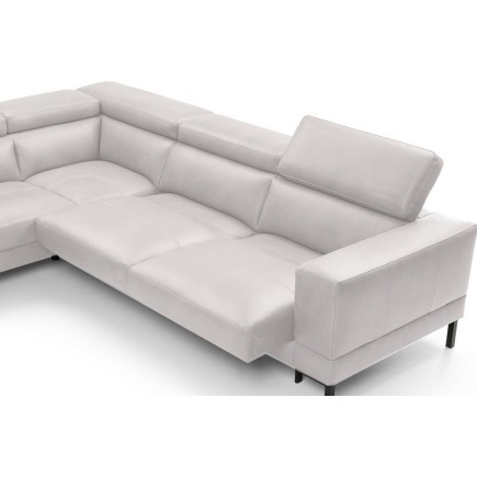 - Canapé d'angle en 100% tout cuir italien de luxe 5/6 places NAYA, assise électrique qui coulisse, blanc, angle gauche