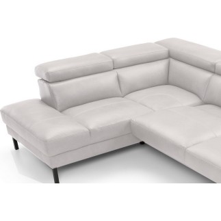 - Canapé d'angle en 100% tout cuir italien de luxe 5/6 places NAYA, assise électrique qui coulisse, blanc, angle gauche