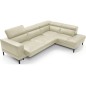 Canapé d'angle en 100% tout cuir italien de luxe 5/6 places NAYA, assise électrique qui coulisse, écru, angle droit