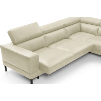 Canapé d'angle en 100% tout cuir italien de luxe 5/6 places NAYA, assise électrique qui coulisse, écru, angle droit