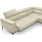 Canapé d'angle en 100% tout cuir italien de luxe 5/6 places NAYA, assise électrique qui coulisse, écru, angle droit