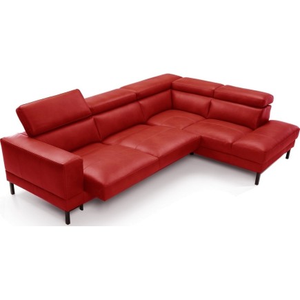 Canapé d'angle en 100% tout cuir italien de luxe 5/6 places NAYA, assise électrique qui coulisse, rouge, angle droit