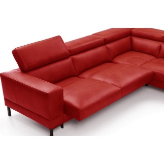 Canapé d'angle en 100% tout cuir italien de luxe 5/6 places NAYA, assise électrique qui coulisse, rouge, angle droit