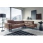 Canapé d'angle en 100% tout cuir italien de luxe 5/6 places NAYA, assise électrique qui coulisse, marron, angle droit
