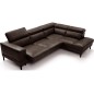 Canapé d'angle en 100% tout cuir italien de luxe 5/6 places NAYA, assise électrique qui coulisse, chocolat, angle droit