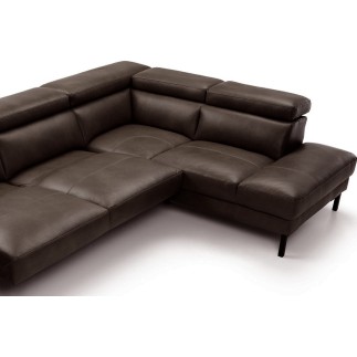Canapé d'angle en 100% tout cuir italien de luxe 5/6 places NAYA, assise électrique qui coulisse, chocolat, angle droit