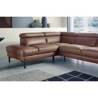Canapé d'angle en 100% tout cuir italien de luxe 5/6 places NAYA, assise électrique qui coulisse, marron, angle gauche