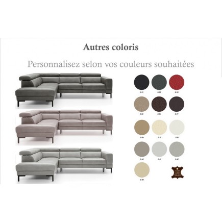 - Canapé d'angle en 100% tout cuir italien de luxe 5/6 places NAYA, assise électrique qui coulisse, couleur personnalisée, angle