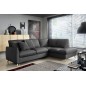 Canapé d'angle en 100% tout cuir italien de luxe 5 places, convertible et avec coffre, NILSEN, gris foncé, angle droit