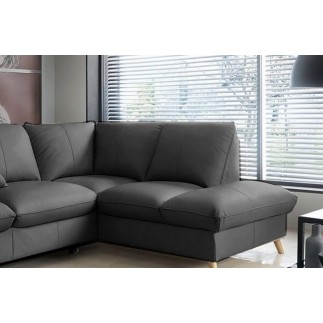 Canapé d'angle en 100% tout cuir italien de luxe 5 places, convertible et avec coffre, NILSEN, gris foncé, angle droit
