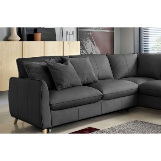Canapé d'angle en 100% tout cuir italien de luxe 5 places, convertible et avec coffre, NILSEN, gris foncé, angle droit