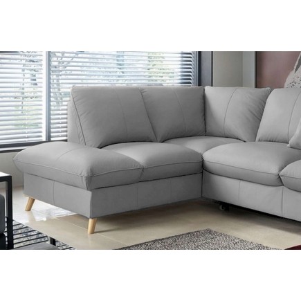 Canapé d'angle en 100% tout cuir italien de luxe 5 places, convertible et avec coffre, NILSEN, gris clair, angle gauche