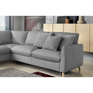 Canapé d'angle en 100% tout cuir italien de luxe 5 places, convertible et avec coffre, NILSEN, gris clair, angle gauche