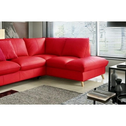 Canapé d'angle en 100% tout cuir italien de luxe 5 places, convertible et avec coffre, NILSEN, rouge foncé, angle droit