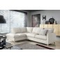 Canapé d'angle en 100% tout cuir italien de luxe 5 places, convertible et avec coffre, NILSEN, blanc cassé, angle gauche