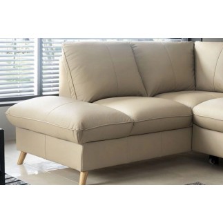 - Canapé d'angle en 100% tout cuir italien de luxe 5 places, convertible et avec coffre, NILSEN, beige, angle gauche