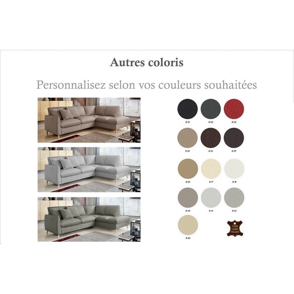 Canapé d'angle en 100% tout cuir italien de luxe 5 places, convertible et avec coffre, NILSEN, couleur personnalisée, angle droi