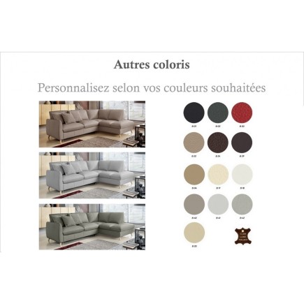 Canapé d'angle en 100% tout cuir italien de luxe 5 places, convertible et avec coffre, NILSEN, couleur personnalisée, angle droi