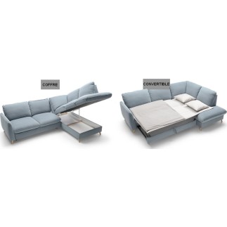 Canapé d'angle en 100% tout cuir italien de luxe 5 places, convertible et avec coffre, NILSEN, couleur personnalisée, angle droi