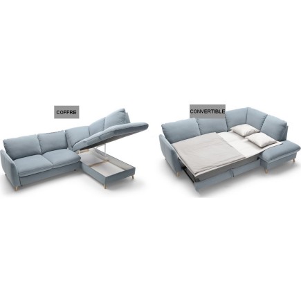 Canapé d'angle en 100% tout cuir italien de luxe 5 places, convertible et avec coffre, NILSEN, couleur personnalisée, angle droi
