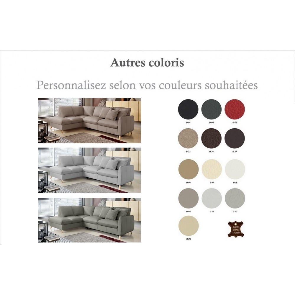 Canapé d'angle en 100% tout cuir italien de luxe 5 places, convertible et avec coffre, NILSEN, couleur personnalisée, angle gauc