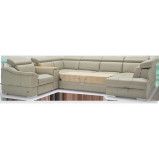 Canapé d'angle en 100% tout cuir italien de luxe 7/8 places, convertible avec relax électrique et coffre, URBANIA, beige, angle