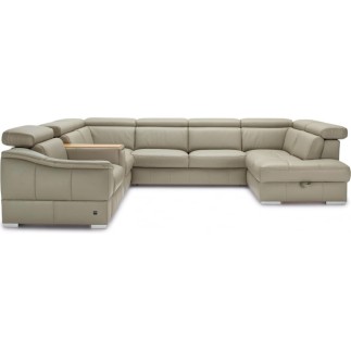 Canapé d'angle en 100% tout cuir italien de luxe 7/8 places, convertible avec relax électrique et coffre, URBANIA, beige, angle