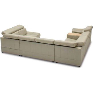 Canapé d'angle en 100% tout cuir italien de luxe 7/8 places, convertible avec relax électrique et coffre, URBANIA, beige, angle