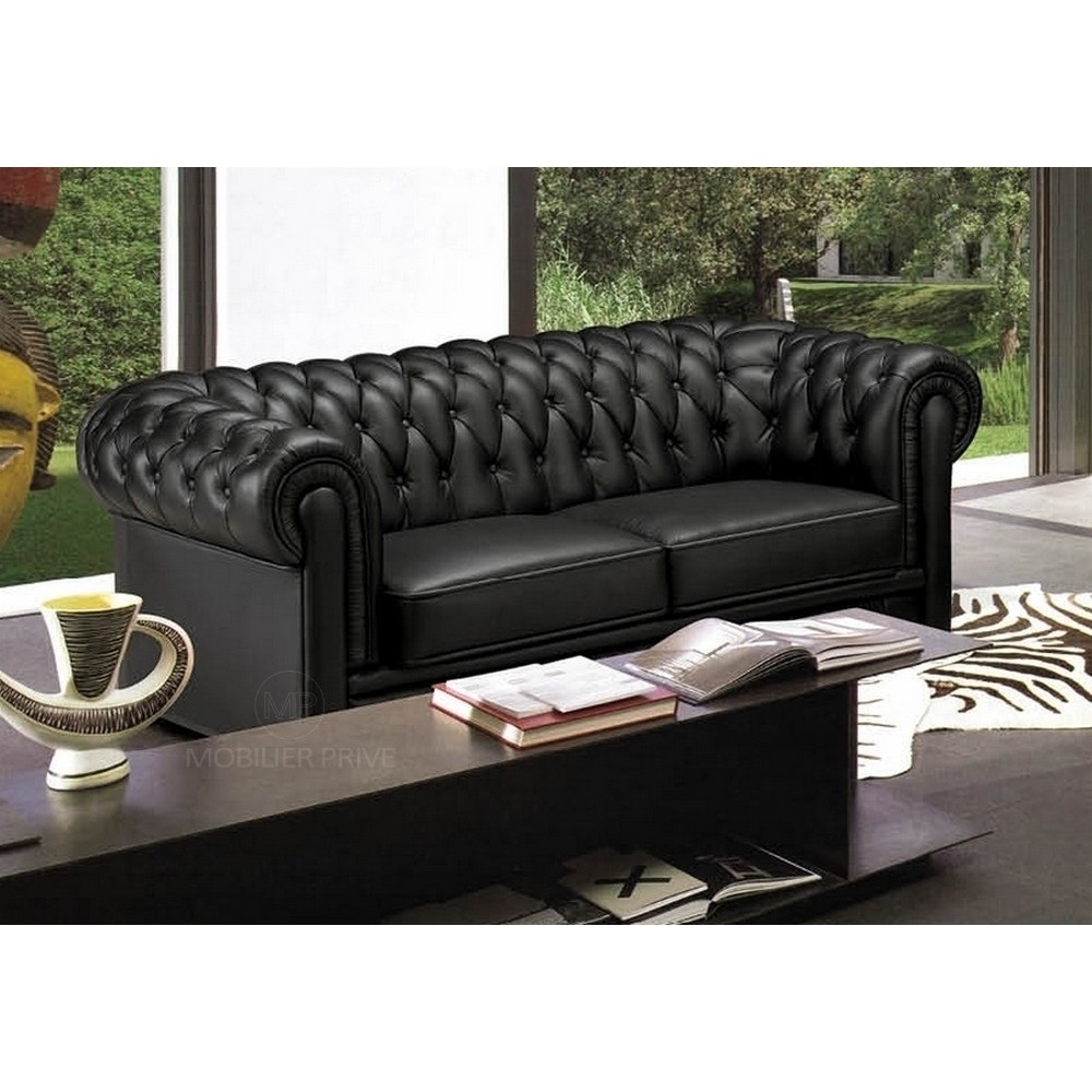 Canapé 3 places en cuir italien CHESTERFIELD, noir