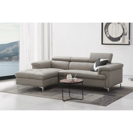 Canapé d'angle en cuir buffle italien de luxe 5 places LIDO, gris clair, angle gauche