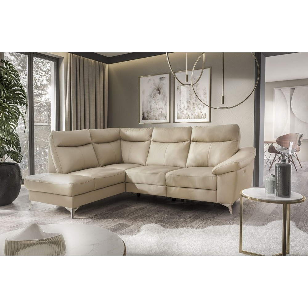 - Canapé d'angle en cuir italien de luxe 5 places LUZINI beige, angle gauche - Canapé d'angle en cuir italien de luxe 5 places LUZINI beige, angle gauche
