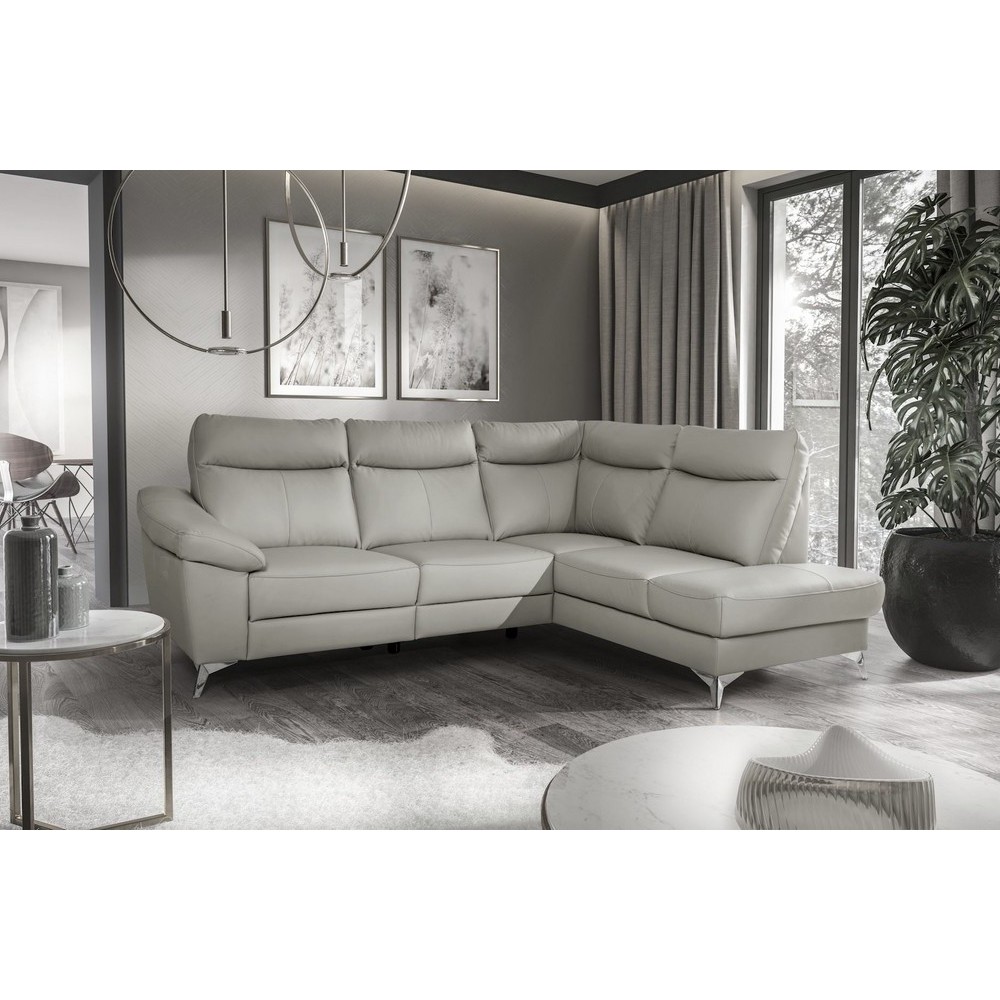 Canapé d'angle en cuir italien de luxe 5 places LUZINI gris clair, angle droit