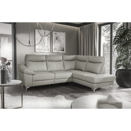 Canapé d'angle en cuir italien de luxe 5 places LUZINI gris clair, angle droit