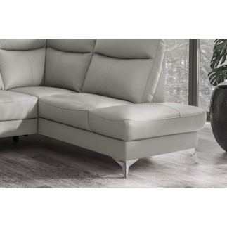 Canapé d'angle en cuir italien de luxe 5 places LUZINI gris clair, angle droit