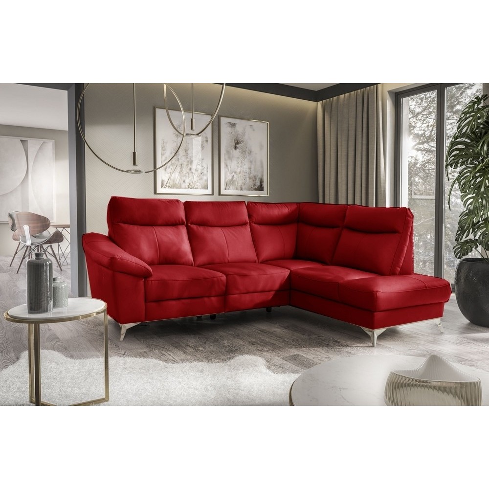 Canapé d'angle en cuir italien de luxe 5 places LUZINI rouge foncé, angle droit Canapé d'angle en cuir italien de luxe 5 places LUZINI rouge foncé, angle droit