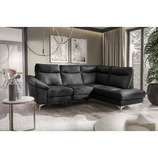 Canapé d'angle en cuir italien de luxe 5 places LUZINI noir, angle droit