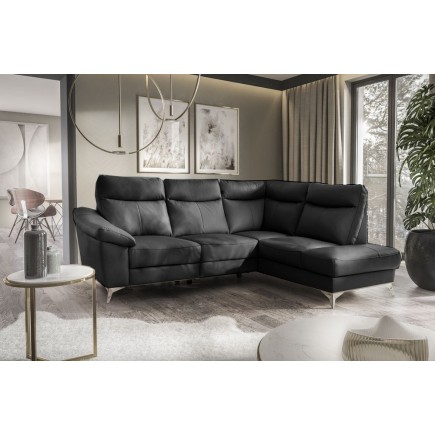 Canapé d'angle en cuir italien de luxe 5 places LUZINI noir, angle droit