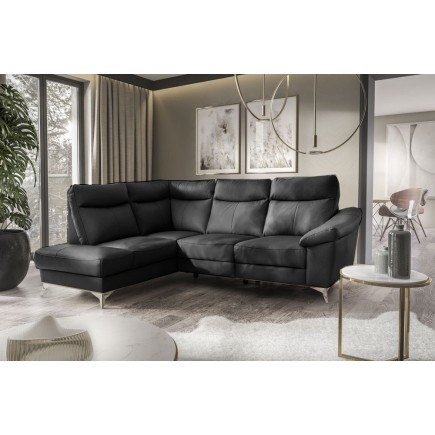 - Canapé d'angle en cuir italien de luxe 5 places LUZINI noir, angle gauche
