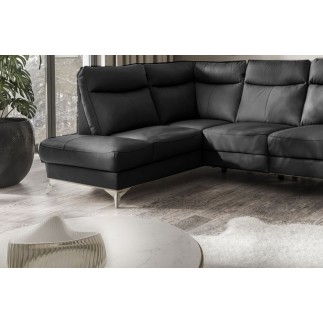 - Canapé d'angle en cuir italien de luxe 5 places LUZINI noir, angle gauche