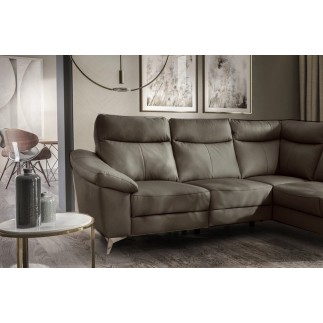 Canapé d'angle en cuir italien de luxe 5 places LUZINI taupe, angle droit
