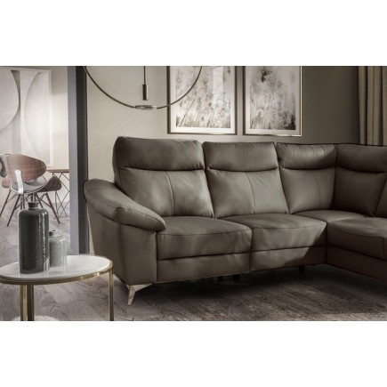 Canapé d'angle en cuir italien de luxe 5 places LUZINI taupe, angle droit