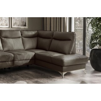 Canapé d'angle en cuir italien de luxe 5 places LUZINI taupe, angle droit