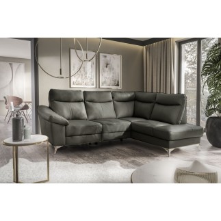 Canapé d'angle en cuir italien de luxe 5 places LUZINI gris foncé, angle droit
