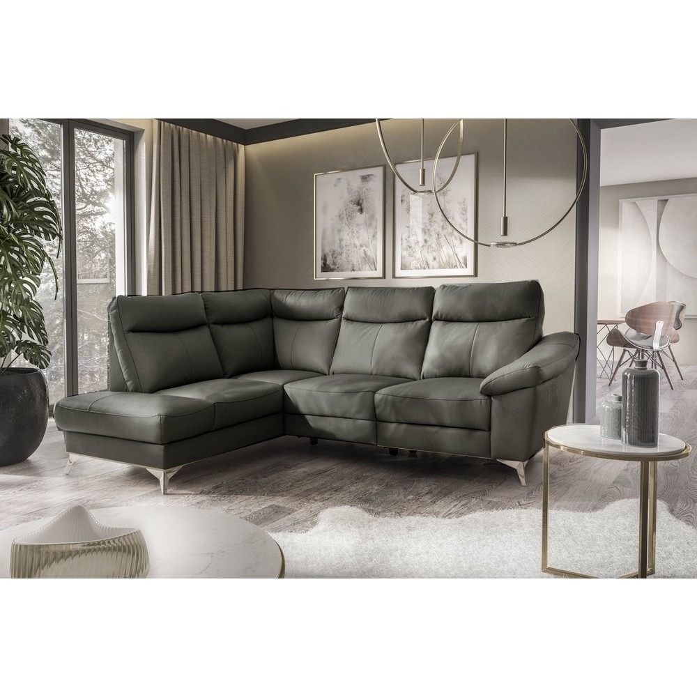 Canapé d'angle en cuir italien de luxe 5 places LUZINI gris foncé, angle gauche Canapé d'angle en cuir italien de luxe 5 places LUZINI gris foncé, angle gauche