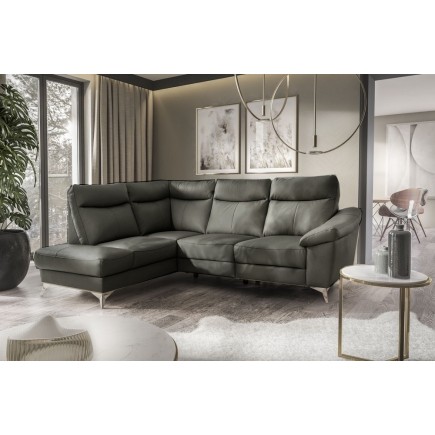 Canapé d'angle en cuir italien de luxe 5 places LUZINI gris foncé, angle gauche
