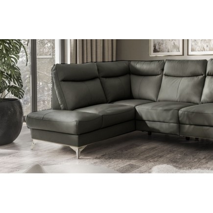 Canapé d'angle en cuir italien de luxe 5 places LUZINI gris foncé, angle gauche