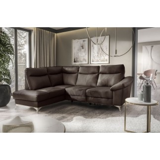 - Canapé d'angle en cuir italien de luxe 5 places LUZINI chocolat, angle gauche